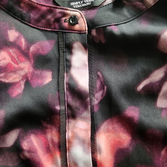 Simply Vera Wang Short Sleeve Floral High-Low Midi Dress, Purple, Size: L - Picture 4 of 6